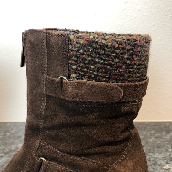 Aquatalia brown suede calf boot zipper front plaid - Picture 5 of 7